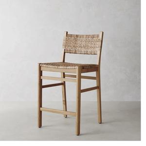 Moderna silla de Bar de madera de teca al aire libre Indonesia con ratán hecho a mano - Product Image 1