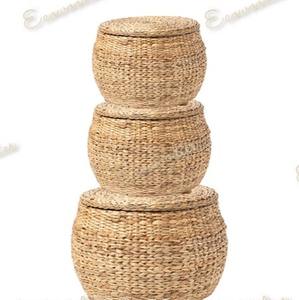 Mesa de centro otomana de almacenamiento de ratán de madera con tapa de hierba marina otomana de bambú para sala de estar cama consola con incrustaciones de hueso - Product Image 1