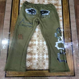 Ensemble de sweat-shirts en coton lourd pour hommes, sweat-shirt ample et court, logo imprimé à l'écran, coupe régulière, pantalon évasé, ensemble de survêtement deux pièces - Product Image 6