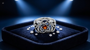 Bague en argent 925 Art Palace avec grenat, motif floral celtique, bijou vintage avec pierre précieuse, unisexe, à porter au quotidien - Product Image 2