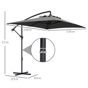 Pour parasol de jardin décentré avec base croisée et ouverture à manivelle Polyester et acier 294x193cm Gris - Product Image 3