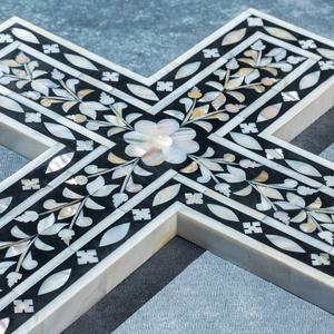 Crucifijo de Pared de Nácar Azul, Letrero Decorativo para Colgar en la Pared, Incrustaciones de Nácar Negro, Decoración de Pared con Incrustaciones de Nácar - Product Image 4