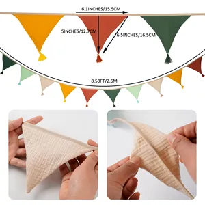 <strong>Nursery</strong> Fabric <strong>Bunting</strong> 10 Triangle Pennant Flags With Tassels Party Decor Banner Home Baby Shower Carnival Garland Banner - Product Image 2