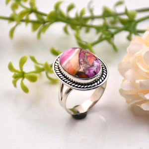 แหวนเทอร์คอยซ์สีทองแดงดอกรักเร่สีส้มธรรมชาติอันสวยงามขนาด10X14มม. รูปไข่925สเตอริงเงินสเตอร์ลิงเครื่องประดับแบบโบฮีเมียนสำหรับงานแต่งงาน - Product Image 4