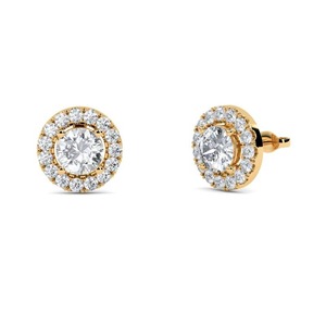 Pendientes Delicados de Diamante Fino con Corte Redondo y Halo Único, 0.60 Ct, Diamante Cultivado en Laboratorio, en Platino, para Novias, Fiestas de Compromiso - Product Image 1
