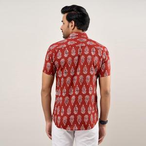 Men's Maroon Floral Striped Casual Shirt 100% Cotton Poplin Breathable Regular Fit Classic Summer ODM Denim Ethnic Shirt XL - Product Image 3