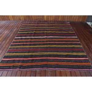 Vintage Large Rug 6.3x7.3 ft, Black <b>Red</b> Plants & trees Rug <b>Wool</b> - Product Image 1