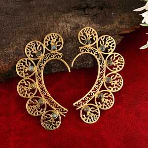 Boho Cuff Earrings <b>Tree</b> of Life Earrings Multi Labradorite Brass Earrings 18k Gold Plated Wholesale Earrings for Women - Product Image 5