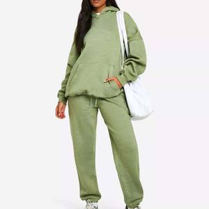 Survêtement à capuche pour femme, streetwear uni décontracté, surdimensionné, logo personnalisé, deux pièces, tenue de jogging, écologique, réversible - Product Image 1