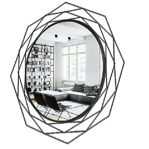 Gran oferta, producto de calidad, alambre de Metal, marco de espejo en forma hexagonal, arte de pared en acabado dorado, dormitorio, sala de estar, decorar espejo - Product Image 6