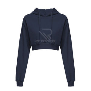 Fitness Apparel Custom High Quality Gym Crop <b>Top</b> Cotton Fleece Women Crop Hoodies No <b>String</b> Sweatpants Tracksuits Set - Product Image 5