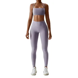 Damen-Sets Sportbekleidung Damen hohe Taille Leggins und Oberteil Zwei-teiliges Set Fitness-Trainingsanzug Fitness-Workout-Out Großhandelspreis