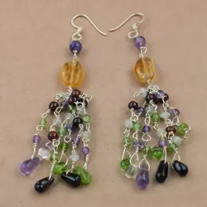 "925 Sterling Silver Flower Gemstone Dangle <b>Earrings</b> for Women-<b>Gold</b> Plated & Cute" - Product Image 1