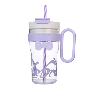Reusable Clear <b>Plastic</b> Kids Tumbler With Handle <b>Straw</b> Cartoon Design for Cold <b>Drinks</b> Portable Outdoor Coffee Water Bottles - Product Image 2