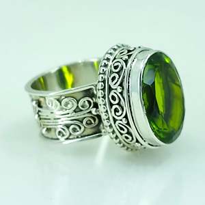 925 Sterling Silver Boho August Birthstone <b>Ring</b> Handmade with Peridot <b>Quartz</b> Oval Cut Perfect Gift for Her Birthday - Product Image 6