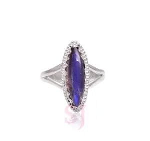 Good Quality Trendy Handmade Gemstone Sterling Silver Statement Marquise Labradorite Ring For Women Elegant Looking Jewellery