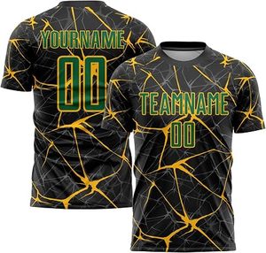 Conjunto de Uniforme de Fútbol Sublimado Personalizado, Negro y Amarillo con Patrón Agrietado, Nombre y Número del Equipo, Absorbe la Humedad, Manga Corta para Hombre - Product Image 2