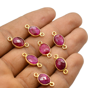 17X8mm(2Loop) <b>Ruby</b> Gemstone Connector 18K Gold & Sterling Silver Plated Jewellery Making Charm C154-155 - Product Image 1