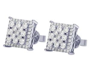 Square Cluster <b>Earrings</b> Featuring Lab Grown Diamonds <b>Set</b> In Solid 10K <b>Gold</b> For Women Jewelry - Product Image 2