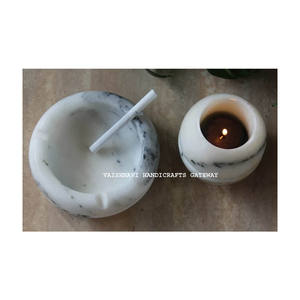 Ensemble de bougies 2024 naturelles de luxe faites à la main en marbre blanc et cendrier en pierre polie Technique pour la décoration de la maison - Product Image 4