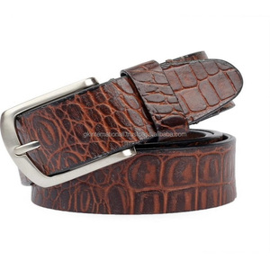 Cinturón de piel de cocodrilo en relieve para hombre, cinturón informal de cuero marrón en todos los tamaños personalizados, hecho en la India, pedido a granel - Product Image 2