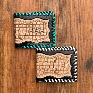 Handmade ผู้ขายที่ดีที่สุดคาวบอยของแท้หนังดอกไม้มือ Toolled กระเป๋าสตางค์ผู้ชายตะวันตกมือแกะสลักล่าสุดผู้ชายกระเป๋าสตางค์หรูหรา - Product Image 3