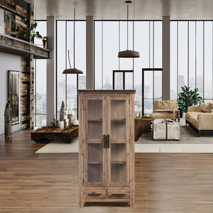 ATLAS Brand Display Unit 2 Doors 2 <b>Drawers</b> Highest Quality Oak/Pine/Acacia Solid Wood Living Room Furniture - Product Image 1