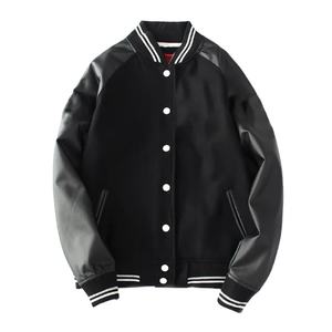 Chaqueta de béisbol universitaria con mangas de cuero y estilo de bombardero elegante de lana negra con logotipo personalizado para hombre, envío DDP - Product Image 1