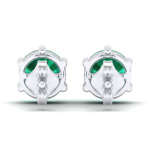 REYES Precio al por Mayor, Pendientes de Oro Sólido de 14K con Corte Brillante Redondo, 2 Piedras Preciosas de Esmeralda, Cierre de Rosca, para Mujer, Joyería Fina - Product Image 4