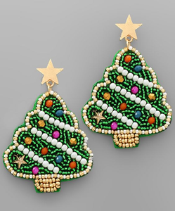 Boucles d'oreilles brodées de perles de rocaille d'arbre de Noël festif Bijoux de vacances fabriqués à la main pour fête ou cadeau - Product Image 6