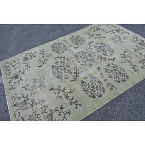 Alfombra de lana de retazos verde clásica, 5,1x7,8 pies, área grande, diseño Aubusson turco para sala de estar o pasillo, respaldo de látex - Product Image 2