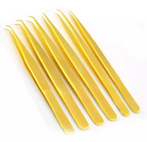 Pince à épiler professionnelle en or de haute qualité pour Extension de cils, poignée en diamant, droite, incurvée, anglée, meilleure pince d'isolation pour ramassage de ventilateur - Product Image 3