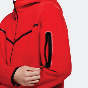 Men Red Hooded Tracksuit Two Piece Set <b>Zip</b>-Up Hoodie Jogger Pants 100% Cotton Fleece Quick-Drying Breathable Athletic Sportswear - Product Image 5