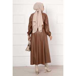 Conjunto de Traje de Cuero Color Bronceado para Mujer, Conjunto de Falda Elegante - Product Image 6