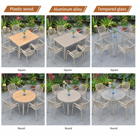 Ensemble de meubles de patio modernes en bois beige imperméable et résistant aux UV table à manger et chaises pour jardin balcon arrière-cour