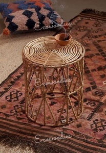 Tabouret pouf en bambou naturel tabouret élégant pour salon tabouret de bar console en incrustation d'os - Product Image 3