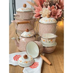Set da cucina smaltato oro rosa a pois 6 pezzi
