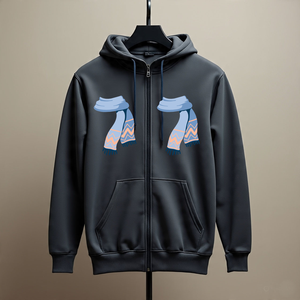 Sudadera con Capucha Negra para Hombre con Estampado de Estrellas Geométricas Blancas, Corte Regular, Cierre de Cremallera, Diseño con Bolsillo Frontal - Product Image 4