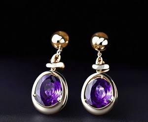 Pendientes exclusivos de piedras preciosas de amatista azul, Plata de Ley 925, chapada en oro forma ovalada, joyería de gota de moda - Product Image 4
