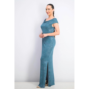 Abito da ballo da donna Connected, confortevole, con scollo a cappuccio, metallizzato, con spacco, verde, taglie XS-XL, linea ad A, lungo fino al pavimento, a tubino, naturale - Product Image 3