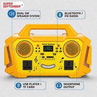 Station d'alimentation portable à énergie solaire 300W, haut-parleur Bluetooth Hi-Fi, lumières de fête, batterie LiFePO4 192Wh, radio FM, double prise AC
