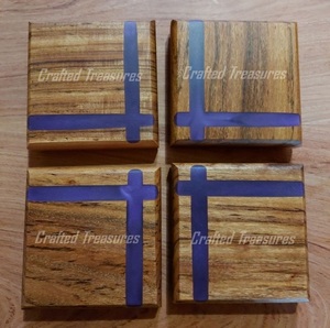 2025 dessous de verre en résine époxy en bois massif exigeant haut naturel pour Table basse familiale rond carré tasse ensemble sous-verre - Product Image 6