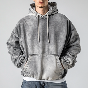 Support Personnalisation Sweat à capuche surdimensionné rétro en coton épais pour homme StreetWear Vintage Washed Old Pullover Hoodie - Product Image 4