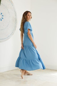 Nouvelle arrivée 2023 Femmes Casual Summer Long Dress Spaghetti Strap Full Sleeve Beach Long Sky Blue Maxi Sun Dresses - Product Image 3