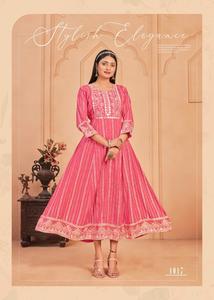 Anarkali kurti ผ้าเรยอนจากดีไซเนอร์ชาวอินเดียพร้อมพิมพ์ฟอยล์และงานปัก - Product Image 3