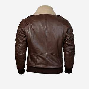 Chaqueta de cuero genuino de piel de cordero marrón Premium para hombre con cuello de Sherpa extraíble estilo Bomber - Product Image 4