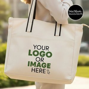 Bolsa de Lona Personalizada con Cremallera, Color Sólido, Asa Negra, Bolsillos Delanteros de 16 x 14 x 4 Pulgadas (40 x 35 x 10 cm) - Product Image 1
