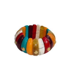 Bracelet en résine multicolore à plusieurs couches avec clous dorés, bracelet en acrylique empilé aux tons arc-en-ciel, bijoux de style harlequin rétro - Product Image 3