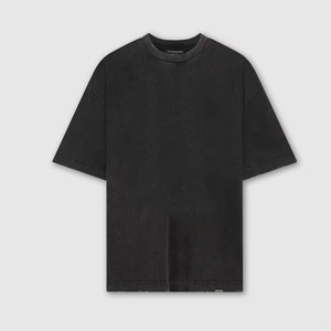 T-shirt style boxy surdimensionné avec logo personnalisé pour hommes, tissu en coton, épaules tombantes, col côtelé vieilli 2025 T-shirts pour hommes - Product Image 5