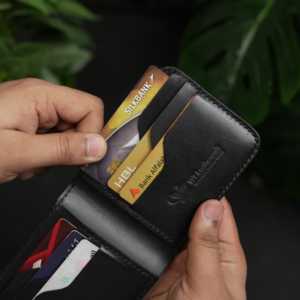 Portefeuille classique à double pli en cuir véritable No.55 Pro, anti-vol RFID, fermeture ouverte, doublure en cuir de vachette, fait main, garantie 5 ans - Product Image 5